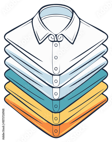 Neat stack of colorful folded button-down shirts vector illustration for laundry and organization