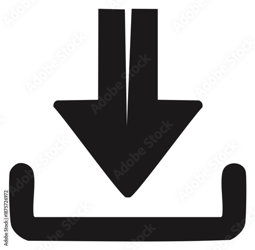 Hand drawn download icon with bold downward arrow symbol. Doodle style graphic for web and apps.