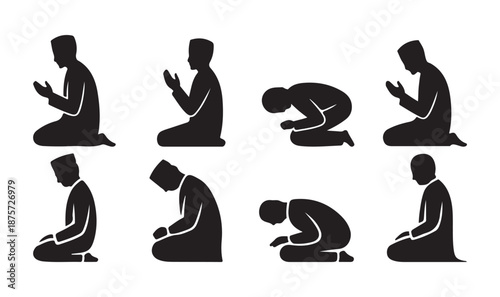 Muslim Prayer vector Set, Islamic Salah Positions icon, vector illustration eps 10.