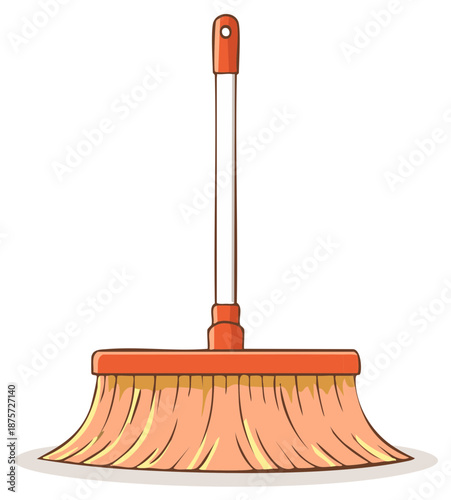 Brightly colored orange broom cartoon illustration a cheerful essential household cleaning tool