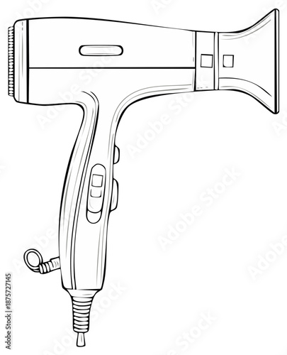 Electric hair dryer outline illustration personal care beauty styling tool equipment