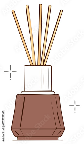 Reed diffuser illustration, aroma therapy, fragrance sticks, home spa, wellness concept