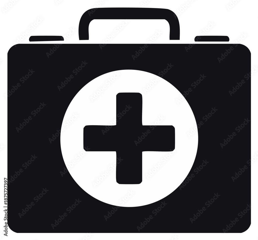 Obraz premium Black First Aid Kit with White Cross Symbol for Medical Emergency and Health Care