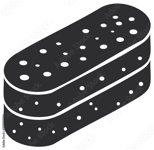Black and white illustration of a stacked sponge with white circular details