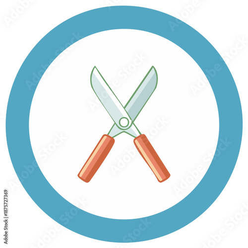 Garden Shears Clip Art in Blue Circle Gardening Tool Vector Illustration