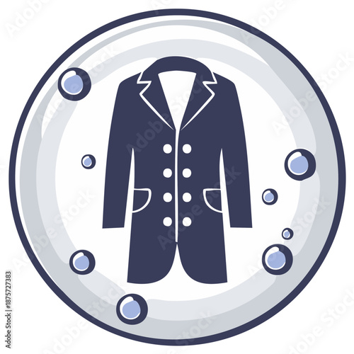 Stylized Coat in a Bubble with Washing Bubbles Illustration Laundry Cleaning and Garment Care Icon Concept