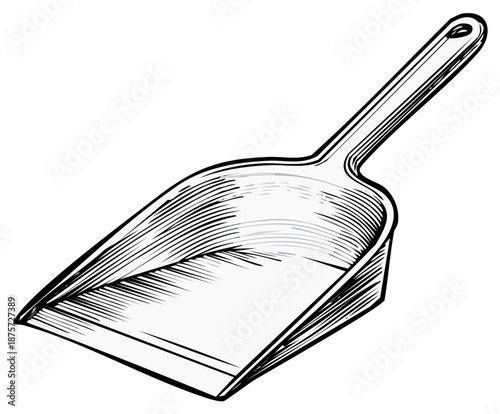 Classic household dustpan line art drawing, essential cleaning equipment for tidying