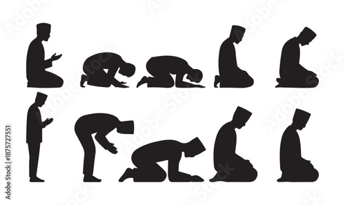 Muslim Prayer vector Set, Islamic Salah Positions icon, vector illustration eps 10.