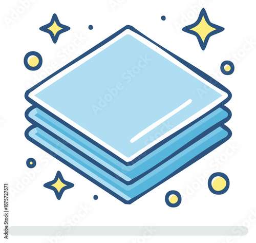 Clean fabric layers with sparkling stars and circles