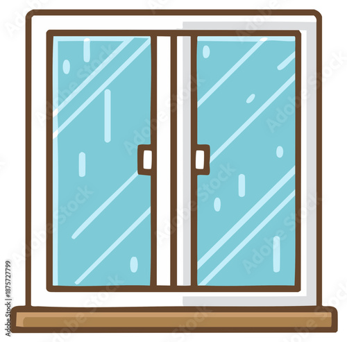 Hand Drawn Cartoon Window with Reflections on Blue Glass Illustration