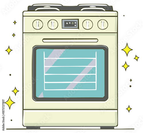 Standing kitchen oven with oven racks and burners showing, cartoon style illustration