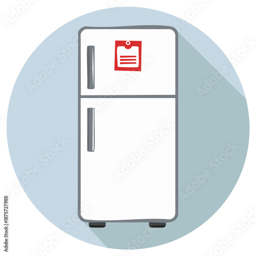 Vector illustration of a white refrigerator with a red document icon on the door