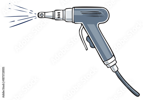 Vector illustration of a dental air water syringe spraying a fine mist for oral hygiene procedures