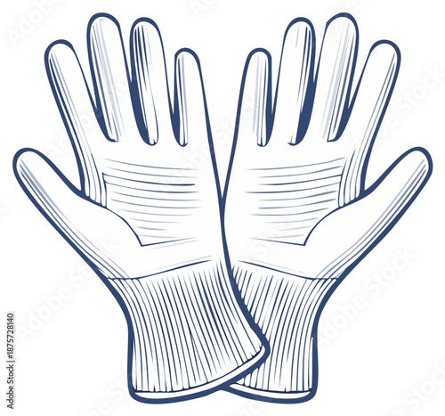 Pair of protective work gloves line art vector illustration for safety and gardening