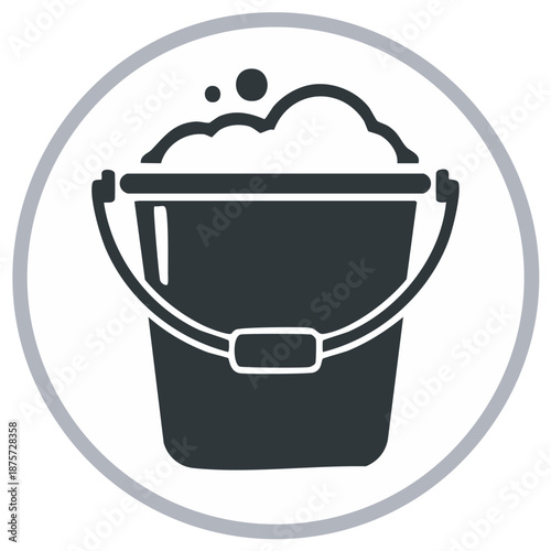 Clean water bucket with suds and bubbles icon symbol for washing or cleaning services