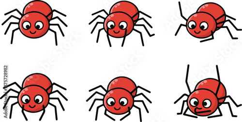 vector illustration of spider funny cute cartoon mascot character cartoon with 6 poses