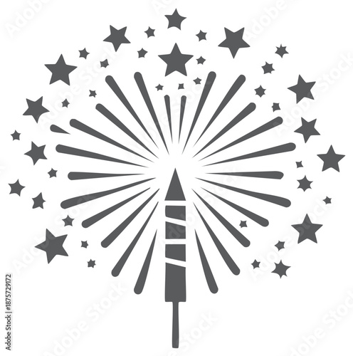 Exploding Rocket Firework With Bursting Stars and Rays