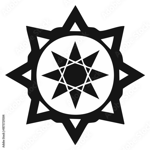 Symmetrical nine-pointed star geometric symbol, abstract spiritual mandala icon