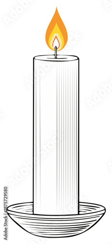 Illuminated Candle Illustration with Glowing Flame on Detailed Holder Design, Graphic Style