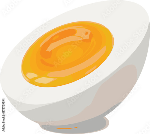 Half-boiled egg illustration, soft yolk center, minimal food design, breakfast ingredient, culinary concept, healthy protein, kitchen art, food education