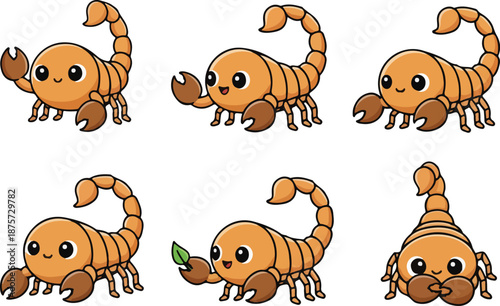 vector illustration of scorpion funny cute cartoon mascot character cartoon with 6 poses