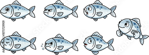 vector illustration of sardine fish funny cute cartoon mascot character cartoon with 7 poses 01