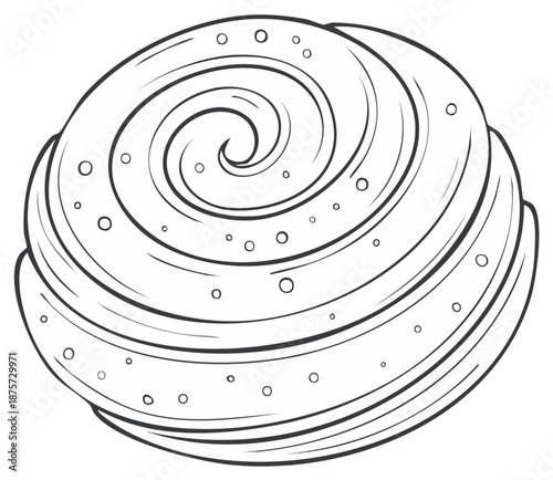 Line art Cinnamon Roll Danish Pastry Swirl Bun Outline Sweet Treat Pastries Round Shape Dessert Monochrome