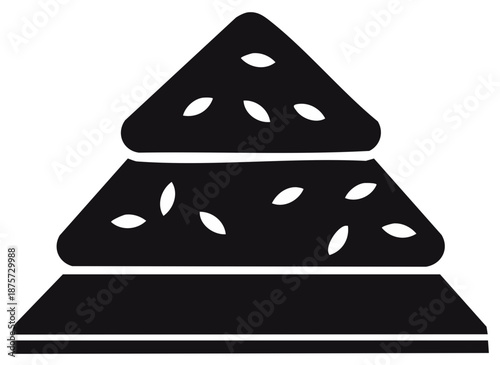 Black and White Illustration of a Tiered Pastry with Seed Decorations