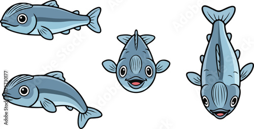 vector illustration of remora fish funny cute cartoon mascot character cartoon with 5 poses