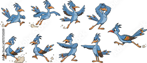vector illustration of roadrunner bird funny cute cartoon mascot character cartoon with 9 poses 03