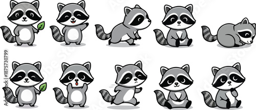 vector illustration of racoon funny cute cartoon mascot character cartoon with 8 poses 04