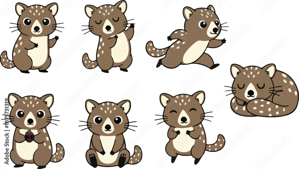Obraz premium vector illustration of quoll funny cute cartoon mascot character cartoon with 7 poses 