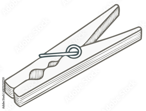 Clothespeg illustration of laundry pin isolated, depicting holding and garment care, with vintage vector design and graphic style