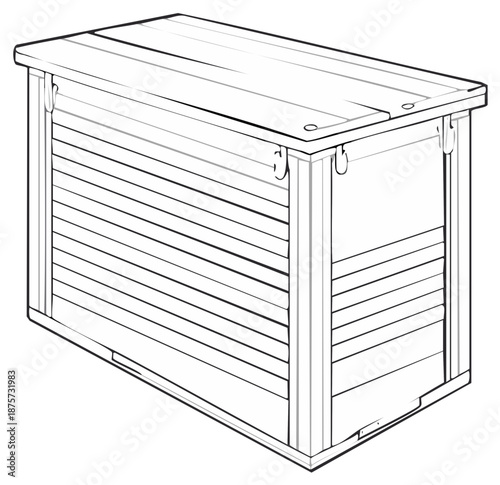 Detailed outline illustration of a storage chest with slatted sides and hinged lid