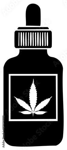 Black Bottle with Dropper and Cannabis Leaf Label - Alternative Medicine Concept