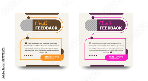 2 Unique  Creative Social Media Client Testimonial Square Templates  with Customer Success Story and Clean Minimalist Branding