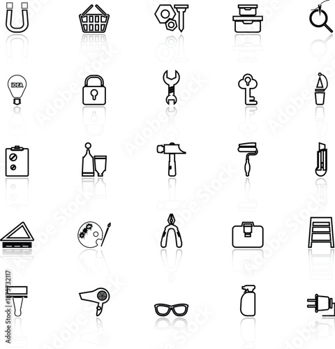 DIY line icons with reflect on white background
