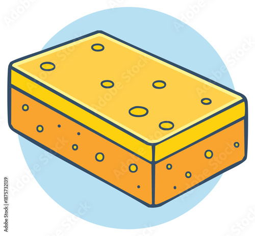 Isometric Cleaning Sponge with Two Sides for Kitchen or Bathroom Use in Washing Supplies with Blue Circle in Cartoon Style