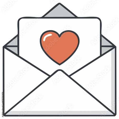 Open envelope with a heart shaped card inside symbolizing love and affection