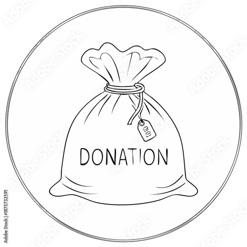 Donation bag line art illustration icon for charity philanthropy and support concepts