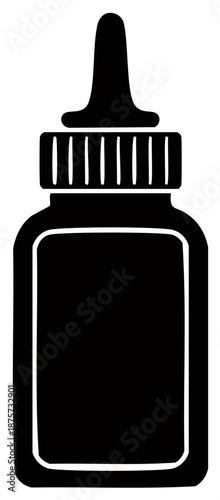 Black Medicine Dropper Bottle with White Outline for Topical Treatment Product