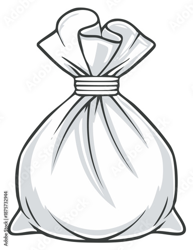 Bag of white fabric tied tightly at the top with many purposes, storage and more