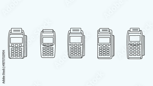 A row of line art icons representing point-of-sale (POS) terminals or payment devices.