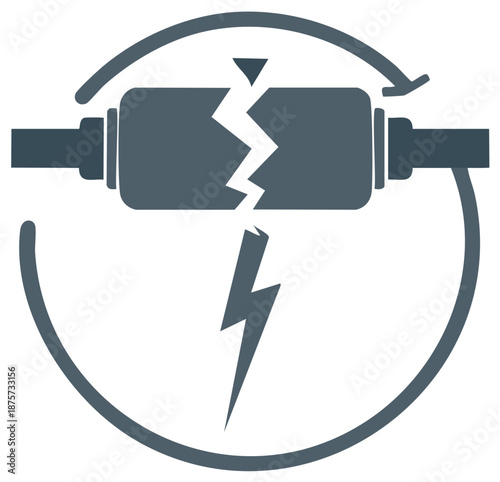 Symbol of a broken power cable with lightning bolt and circular arrow indicating damage