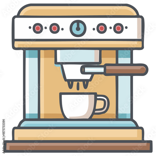 Espresso Machine Brewing Coffee Into Cup Cartoon Style