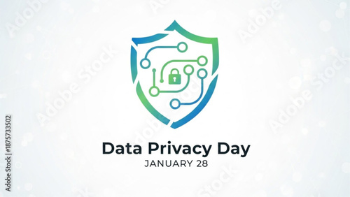 Data privacy concept with shield and lock icon on white, symbolizing security and protection