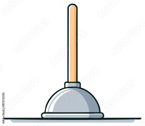 Simple vector illustration of a household plunger with wooden handle for plumbing and drain cleaning