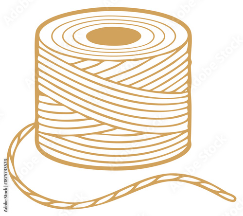 Illustration of a spool of golden twine with a loose end unwound