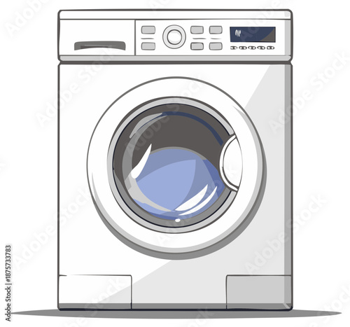 Front View of a Modern White Washing Machine with Circular Door and Digital Display