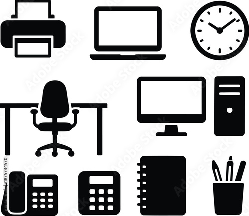 Office Copilot Workspace with Technology and Stationery Icons